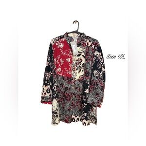 🌹 NWT Multiples Boho Patchwork Blouse XL | Boutique Whimsigoth Tunic Top